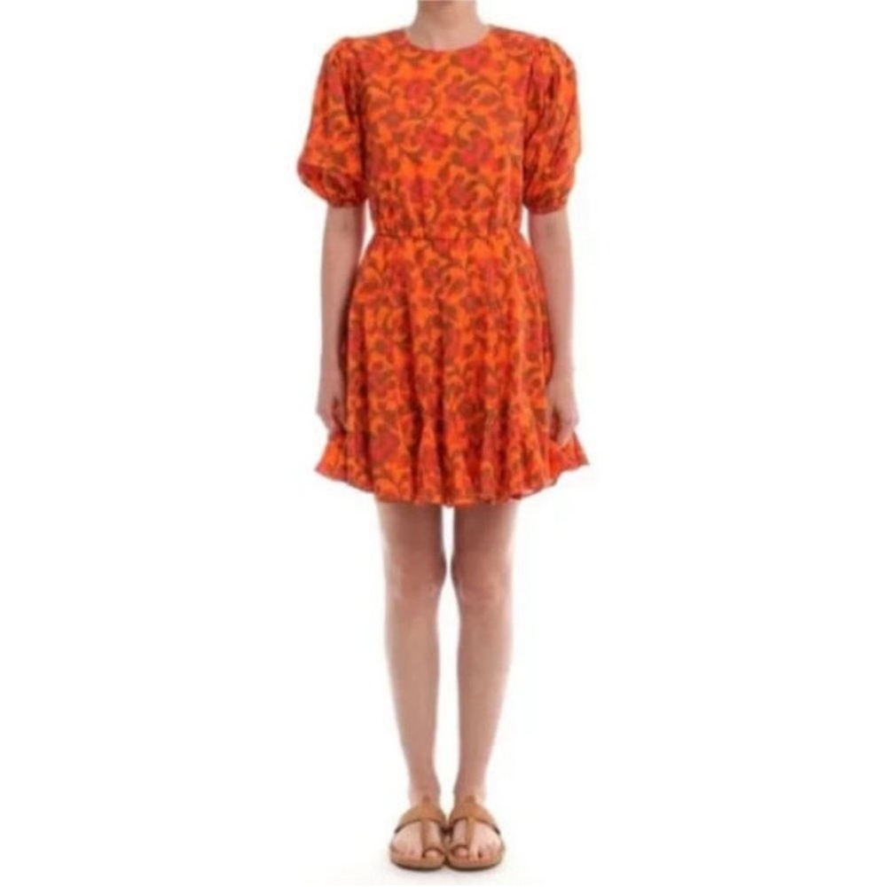 Rhode Molly orange mini dress in One Love size xs,  puff sleeve, lace up back